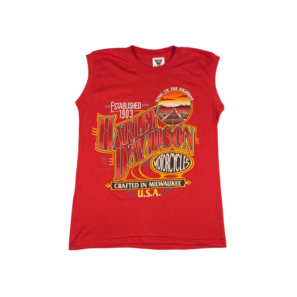Vtg 1988 Harley Davidson Muscle Tee Men's M Red USA Made Graphic Tank